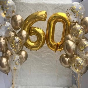 Сет с золотыми шарами хром и конфетти с цифрами на 60 лет
