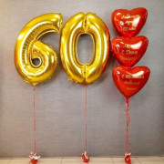 Набор с шариками-цифрами и красными сердечками мужу и папе на 60 лет