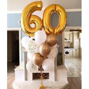 Букет с воздушными шарами в светлых тонах на 60 лет 