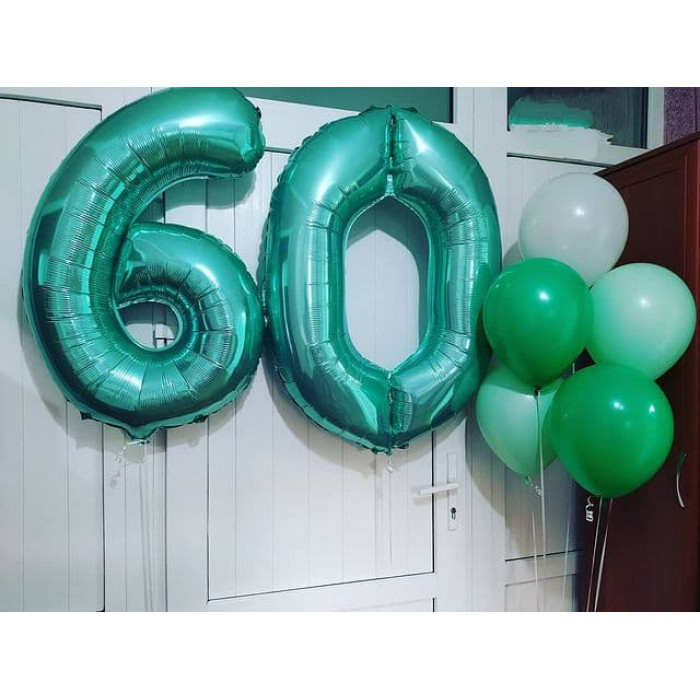 Набор из бирюзовых шаров с цифрами на 60 лет