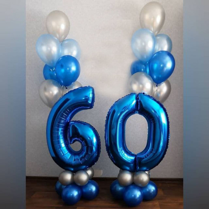 Два голубых фонтана с цифрами на юбилей в 60 лет мужчине