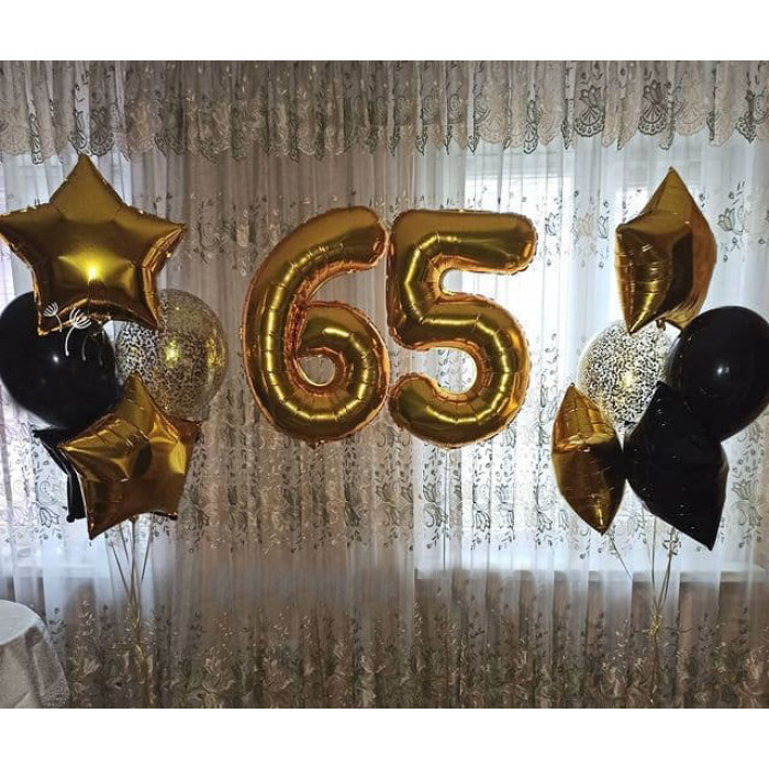 Сет с золотыми и черными звездами на 65 лет мужчине