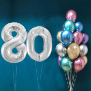 Букет шариков хром с двумя цифрами на 80 лет