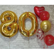 Фонтан с сердцем и красным конфетти на Юбилей в 80 лет