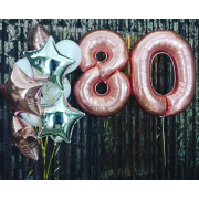 Букет со звездами и белыми шарами на юбилей бабушке на 80 лет