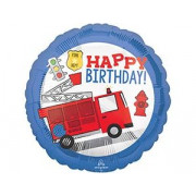 Шар-круг Пожарная машина, С Днем рождения (Happy birthday)