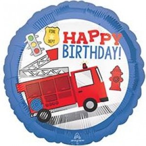 Шар-круг Пожарная машина, С Днем рождения (Happy birthday)