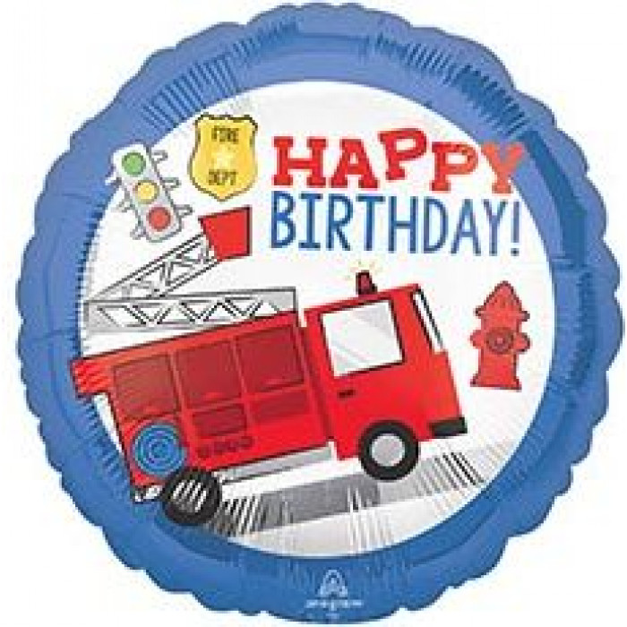 Шар-круг Пожарная машина, С Днем рождения (Happy birthday)