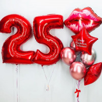Композиция из гелевых шаров на 25 лет с губками и звездами