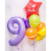 Фонтан с нежной сиреневой цифрой и звездами с амонг ас на 9 лет