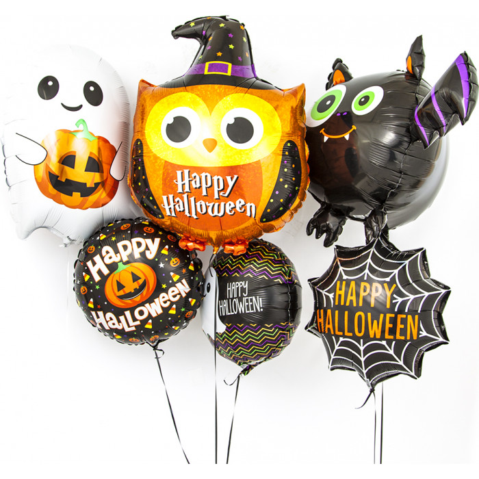 Фигурный шар Оранжевая совушка в шляпе, Счастливого Хэллоуина (Happy halloween)