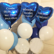 Набор на рождение внука и сына с гелиевыми шариками и синими сердцами