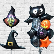 Композиция Пора на Хэллоуин (Halloween) с ведьмой, волшебной шляпой и фонтаном с летучей мышью