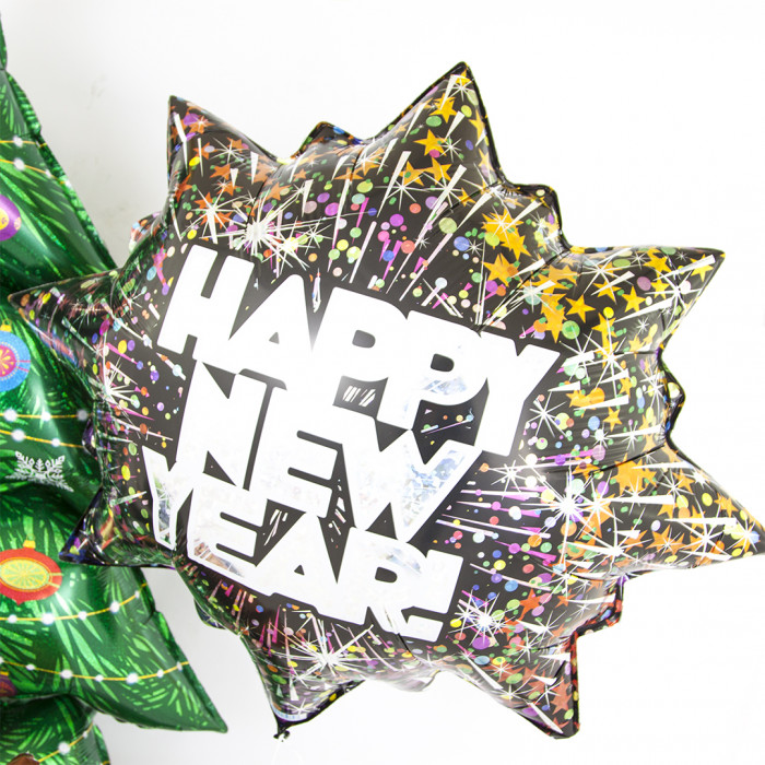 Фигурный шар Салют новогодний, голография, Счастливого Нового Года (Happy new year)