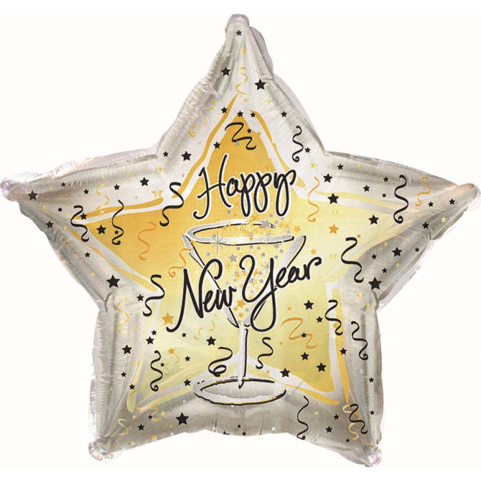 Шар-звезда Новогодняя  ночь с бокалом, Счастливого Нового года (Happy new year)
