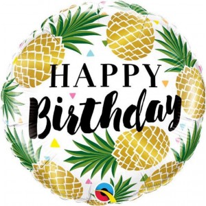 Шар-круг с ананасами, С Днем рождения (Happy birthday)