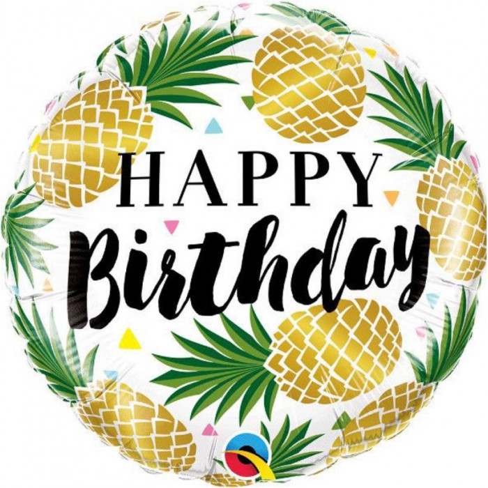 Шар-круг с ананасами, С Днем рождения (Happy birthday)