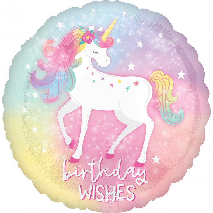 Шар-круг Мечтательный единорог, Поздравление с Днем рождения (Birthday wishes)
