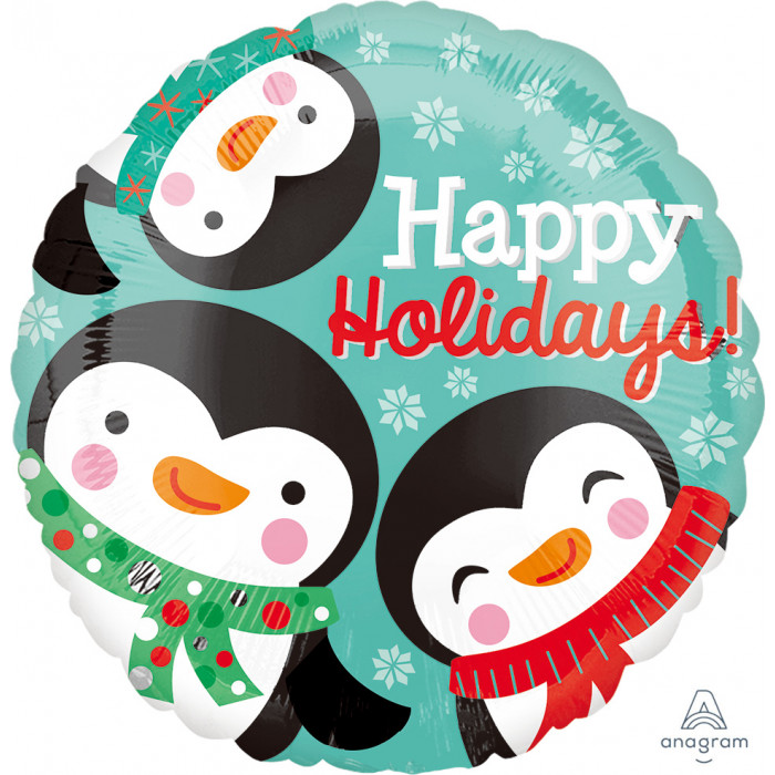 Шар-круг с пингвинами, Счастливых праздников (Happy hollidays)