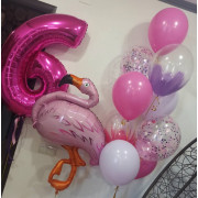 Композиция с розовым фламинго и шарами браш на 6 лет