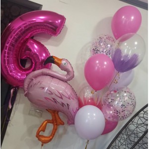 Композиция с розовым фламинго и шарами браш на 6 лет