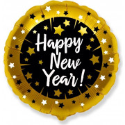 Шар-круг Новогодний С Новым Годом (Happy New year), черно-золотой