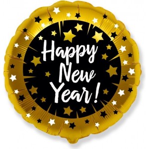 Шар-круг Новогодний С Новым Годом (Happy New year), черно-золотой