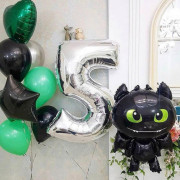 Композиция на 5 лет с Беззубиком и фонтаном из черно-зеленых шаров