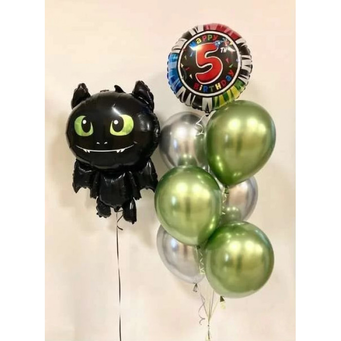 Фонтан из салатовых шаров хром и круга на 5 лет с Беззубиком