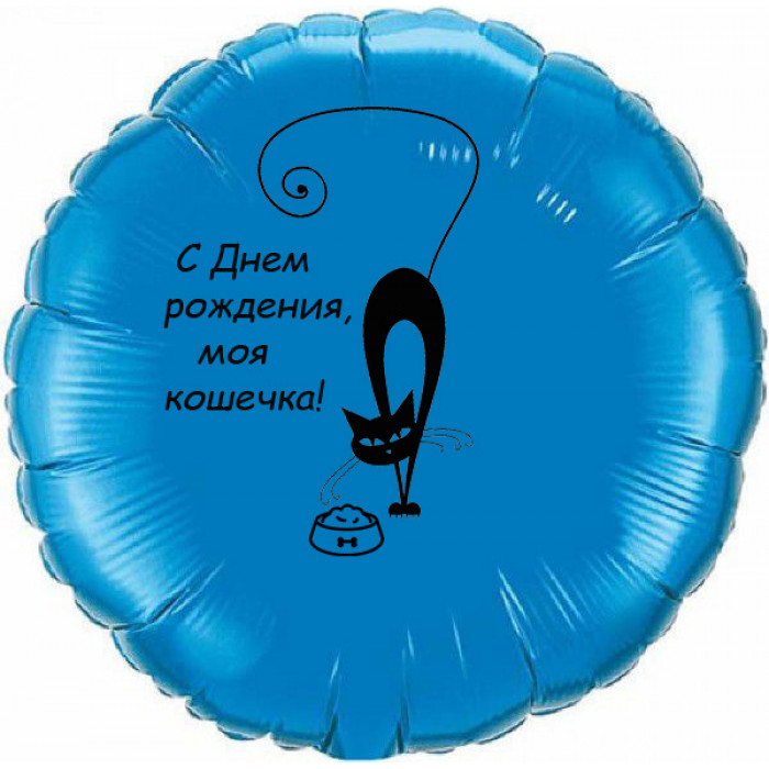 Шар-круг с кошкой в День рождения, синий