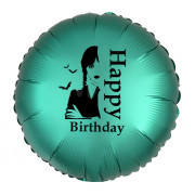 Шар-круг с Днем рождения (Happy Birthday) вместе с Уэнсдей, изумрудный сатин