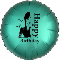 Шар-круг с Днем рождения (Happy Birthday) вместе с Уэнсдей, изумрудный сатин