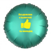 Шар-круг Поздравляю с выпиской из больницы, зеленый