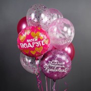 Шар-круг Моей подруге с золотыми сердечками, ярко-розовый - дополнительное фото #1