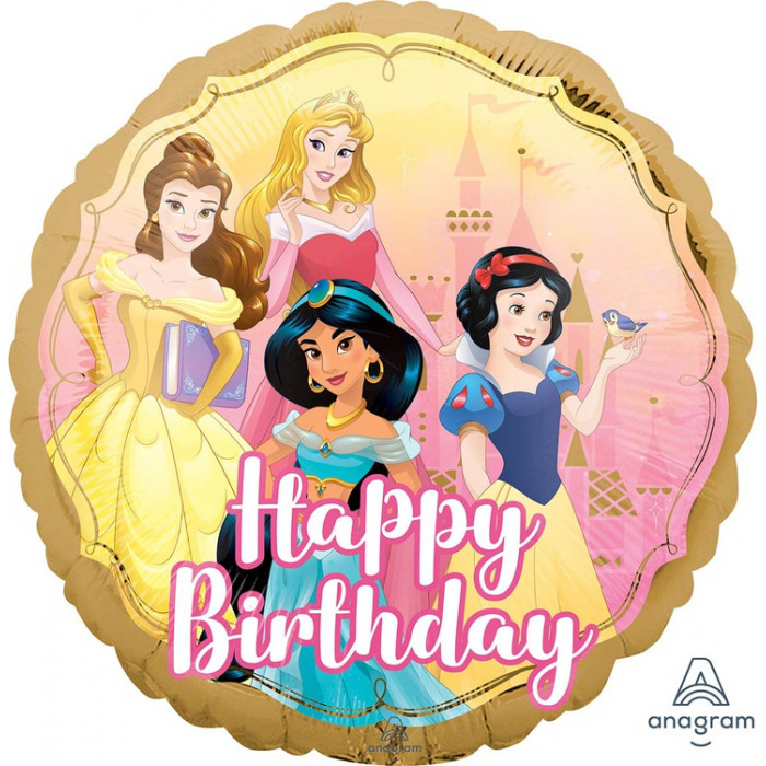 Шар-круг Главные принцессы дисней, двусторонний, с Днем Рождения (Happy Birthday)