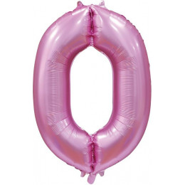 Шар цифра 0, 102 см Сатин Розовая (Pink)