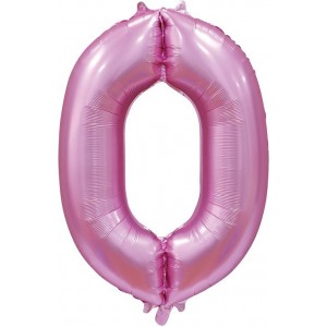 Шар цифра 0, 102 см Сатин Розовая (Pink)