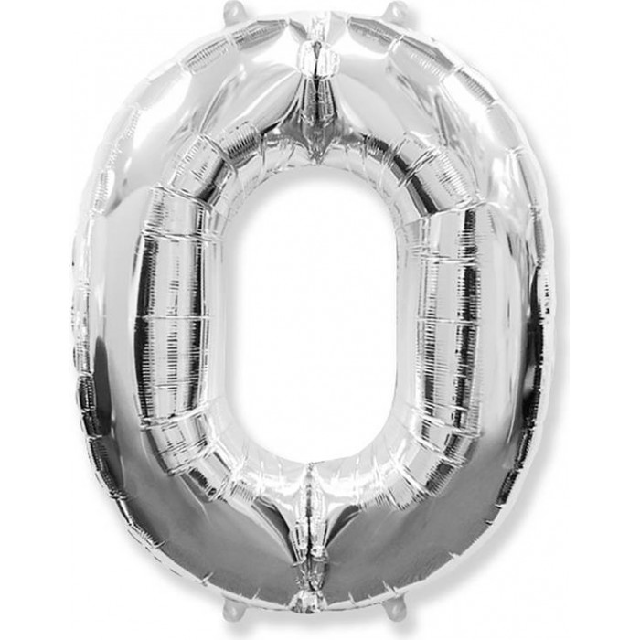 Шар цифра 0, 82 см (Серебро)