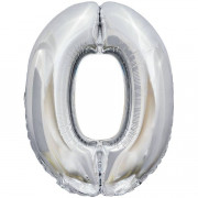 Шар цифра 0, 86 см (Серебро)