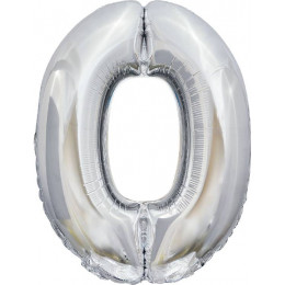 Шар цифра 0, 86 см (Серебро)