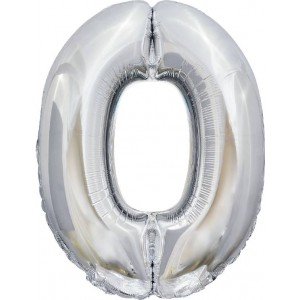 Шар цифра 0, 86 см (Серебро)