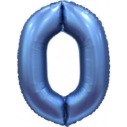 Шар цифра 0, 86 см (Синий сатин)