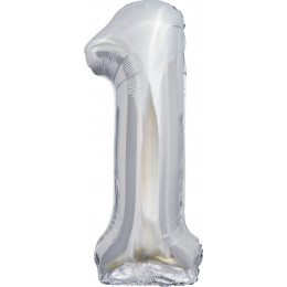 Шар цифра 1, 86 см (Серебро)