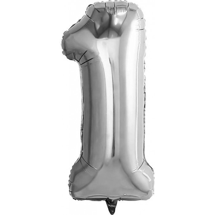 Шар цифра 1, 82 см (Серебро)