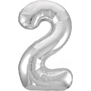 Шар цифра 2, 86 см (Серебро)