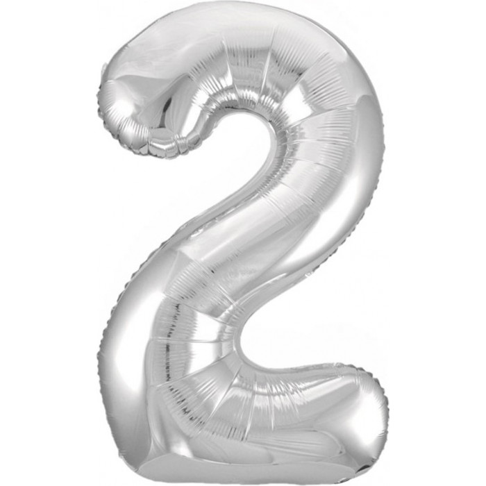 Шар цифра 2, 86 см (Серебро)