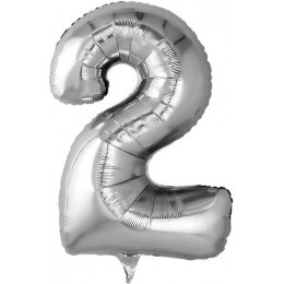 Шар цифра 2, 82 см (Серебро)
