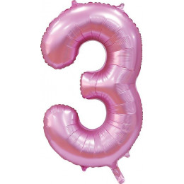 Шар цифра 3, 102 см Сатин Розовая (Pink)