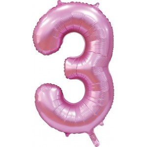 Шар цифра 3, 102 см Сатин Розовая (Pink)