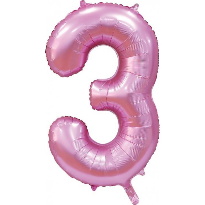 Шар цифра 3, 102 см Сатин Розовая (Pink)